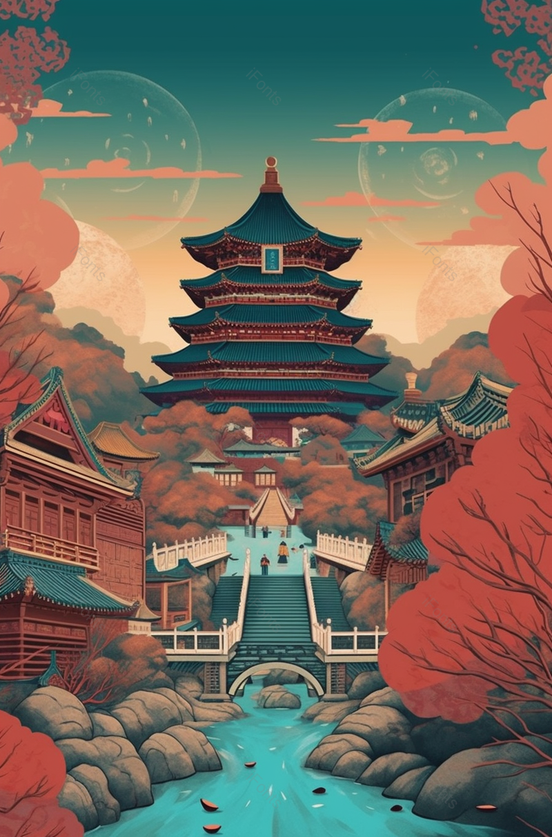 国风中国古代高塔建筑唯美风格壁纸,插画/手绘图,插画/手绘图库,插画/手绘图下载,插画/手绘